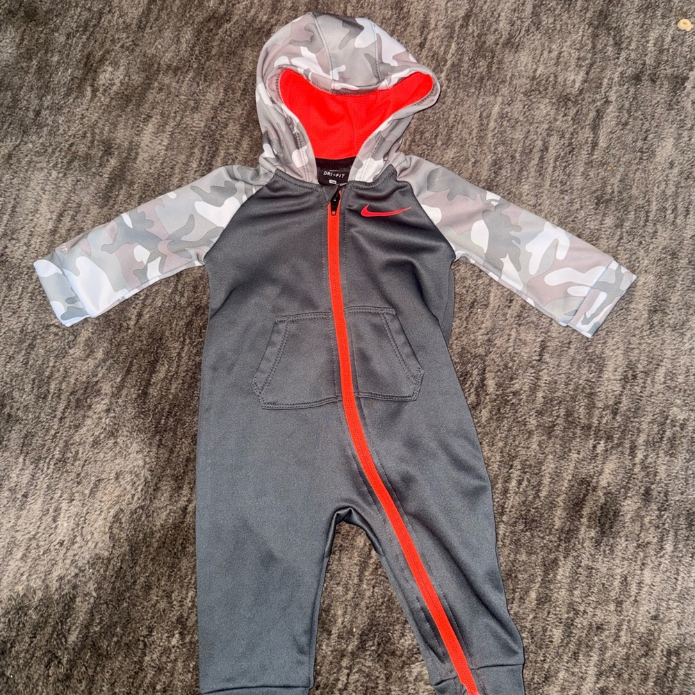 Nike Gray and Red Baby Jumpsuit